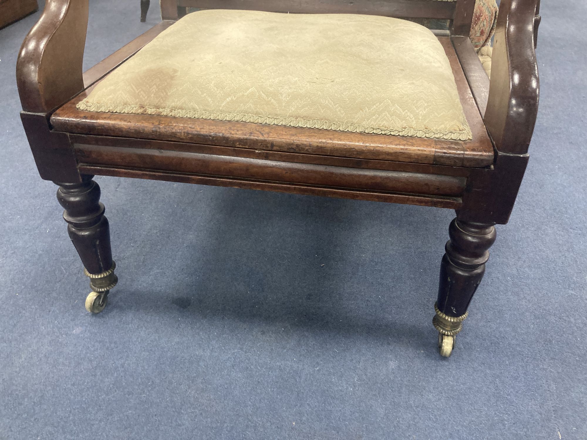 A William IV mahogany open armchair, width 71cm, depth 65cm, height 104cm